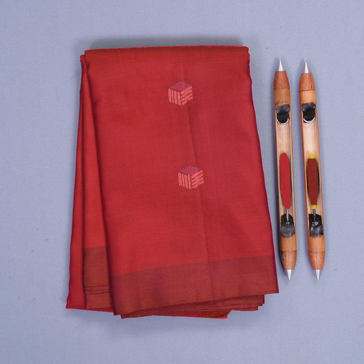 Hayagrivas Reddish-Orange Handloom Soft Silk Saree KBF1007I1-4