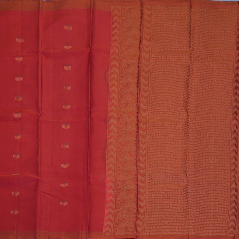 Hayagrivas Reddish-Orange Handloom Soft Silk Saree KBF1007I1-4