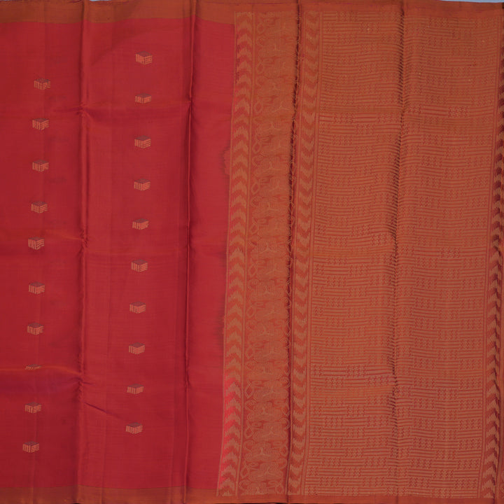 Hayagrivas Reddish-Orange Handloom Soft Silk Saree KBF1007I1-4
