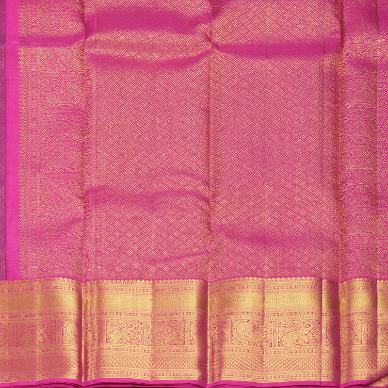 Hayagrivas Handloom Midnight Blue Kanjivaram Silk Saree with Pink Border KBF1008I1-1