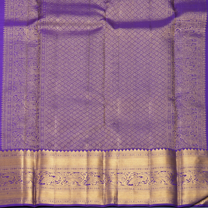 Hayagrivas Handloom Red Kanjivaram Silk Saree with Purplish-Blue Border KBF1008I1-2