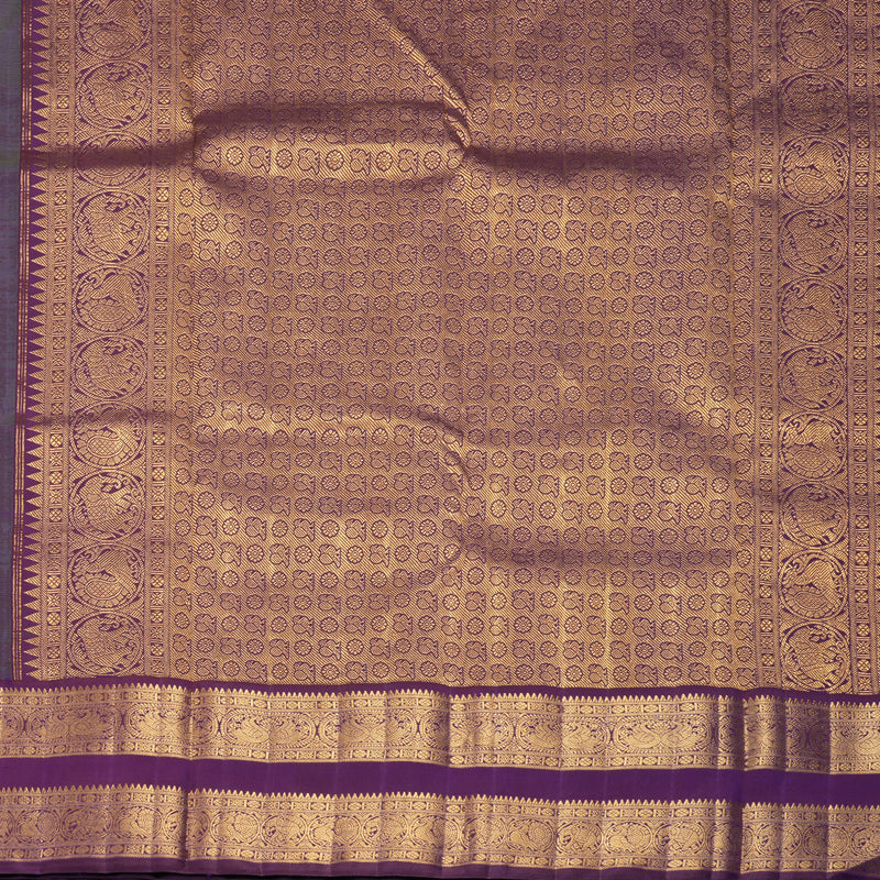 Hayagrivas Handloom Olive Green Kanjivaram Silk Saree with Purple Border KBF1008I2-1
