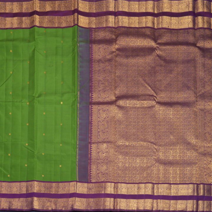 Hayagrivas Handloom Olive Green Kanjivaram Silk Saree with Purple Border KBF1008I2-1