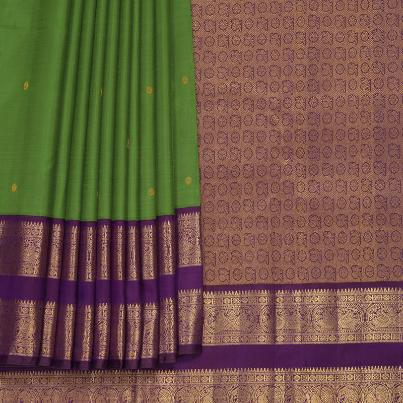Hayagrivas Handloom Olive Green Kanjivaram Silk Saree with Purple Border KBF1008I2-1