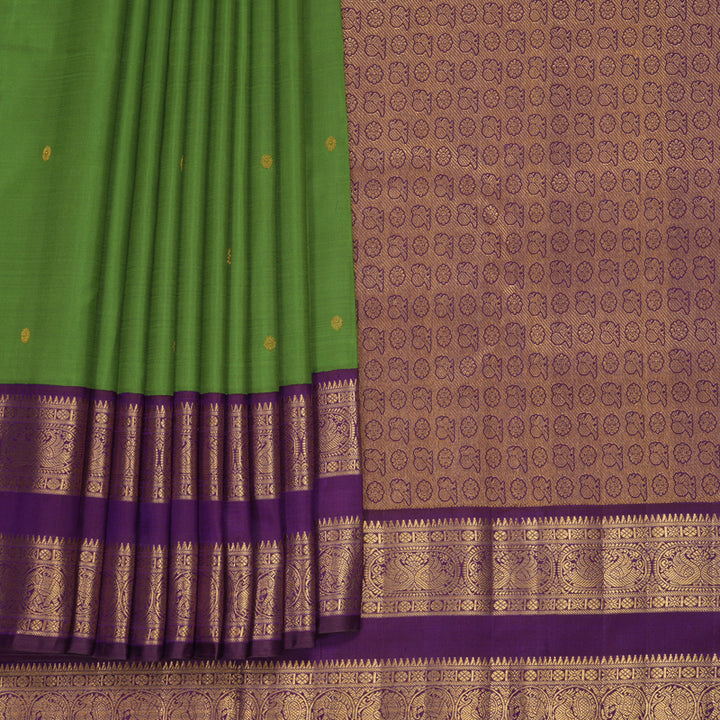 Hayagrivas Handloom Olive Green Kanjivaram Silk Saree with Purple Border KBF1008I2-1