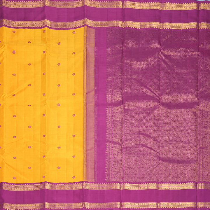 Hayagrivas Handloom Mustard Yellow Kanjivaram Silk Saree with Vadamalli Purple Border KBF1008I2-2