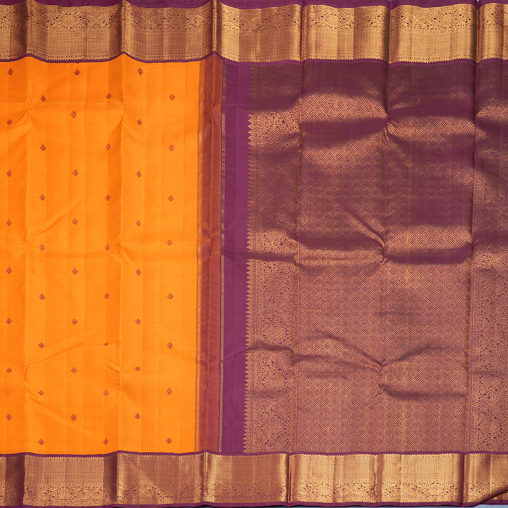 Hayagrivas Handloom Mambazham Orange Kanjivaram Silk Saree with Magenta-Purple Border KBF1008I2-4