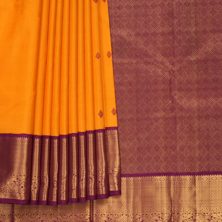Hayagrivas Handloom Mambazham Orange Kanjivaram Silk Saree with Magenta-Purple Border KBF1008I2-4
