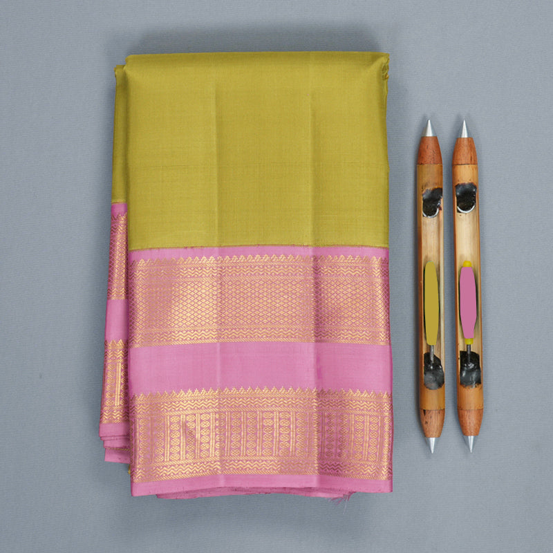 Hayagrivas Handloom Beige-Yellow Kanjivaram Silk Saree with Rose Pink Border KBF1008I3-3