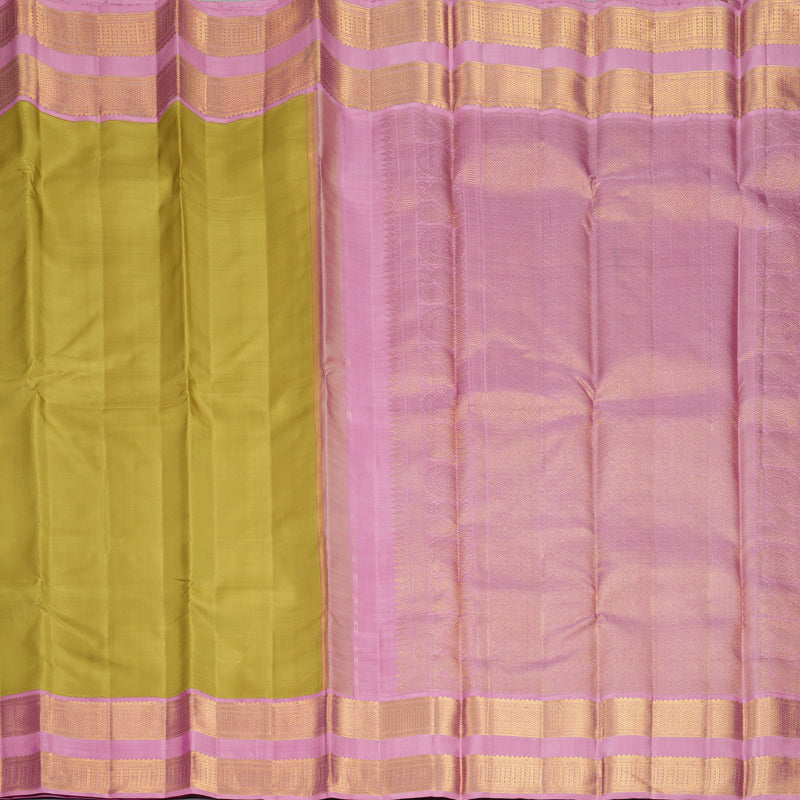Hayagrivas Handloom Beige-Yellow Kanjivaram Silk Saree with Rose Pink Border KBF1008I3-3
