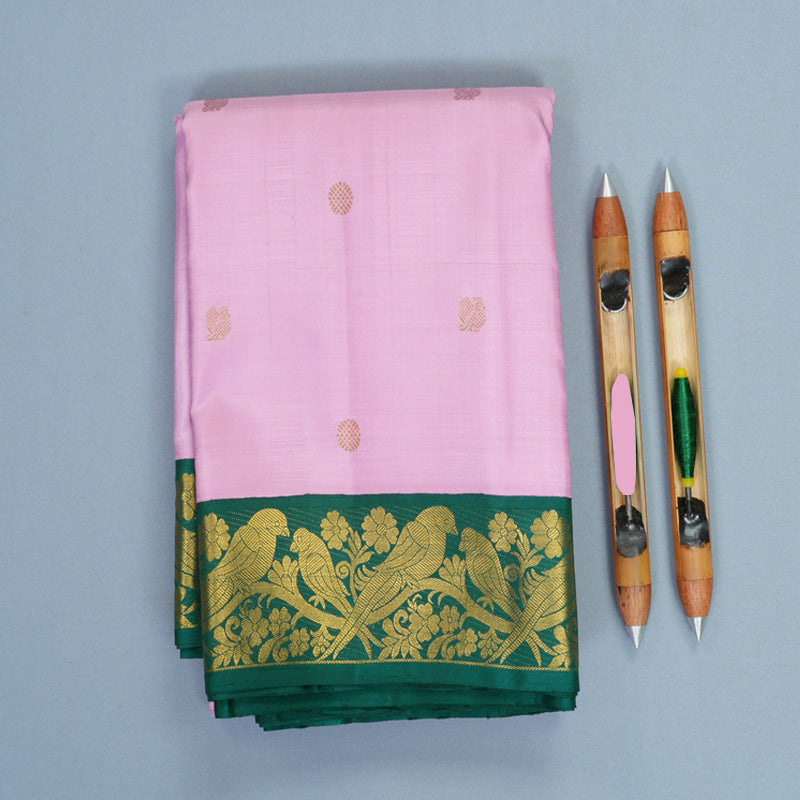 Hayagrivas Handloom Lotus Pink Kanjivaram Silk Saree with Ramar Green Border KBF1008I4-1