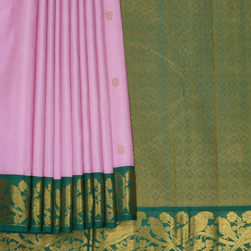 Hayagrivas Handloom Lotus Pink Kanjivaram Silk Saree with Ramar Green Border KBF1008I4-1