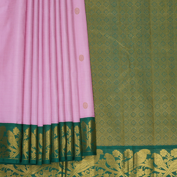 Hayagrivas Handloom Lotus Pink Kanjivaram Silk Saree with Ramar Green Border KBF1008I4-1