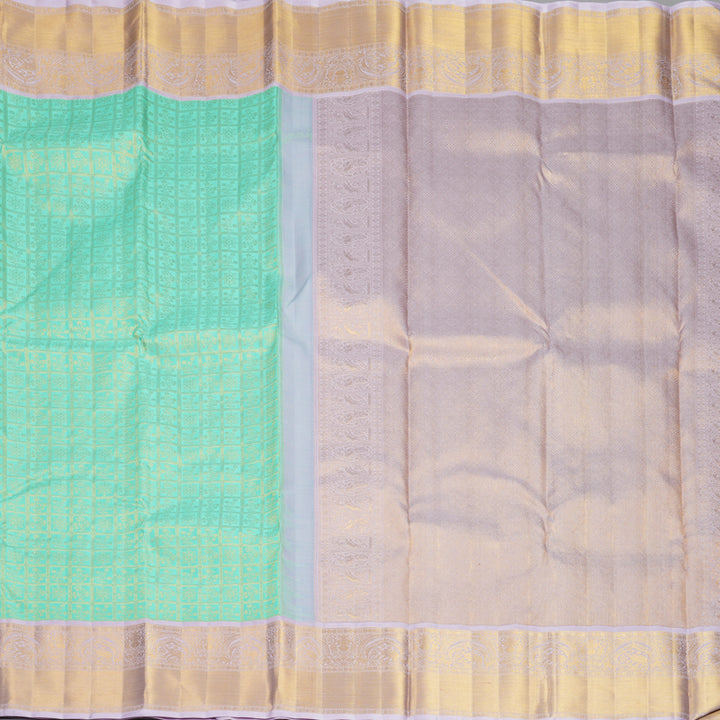 Hayagrivas Handloom Bright Teal Kanjivaram Silk Saree with Lilac Border KBF1008I5-1