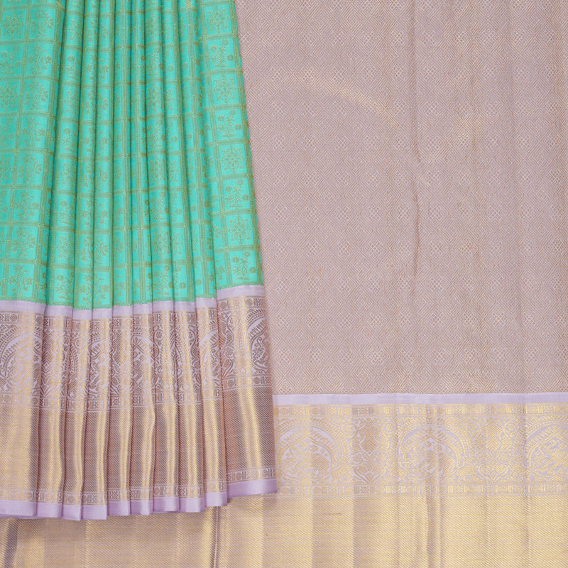 Hayagrivas Handloom Bright Teal Kanjivaram Silk Saree with Lilac Border KBF1008I5-1