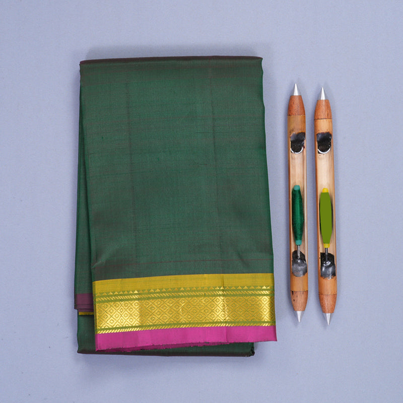 Hayagrivas Bottle Green Pure One-sided Border Kanjivaram Silk Saree KBF1010I1-2
