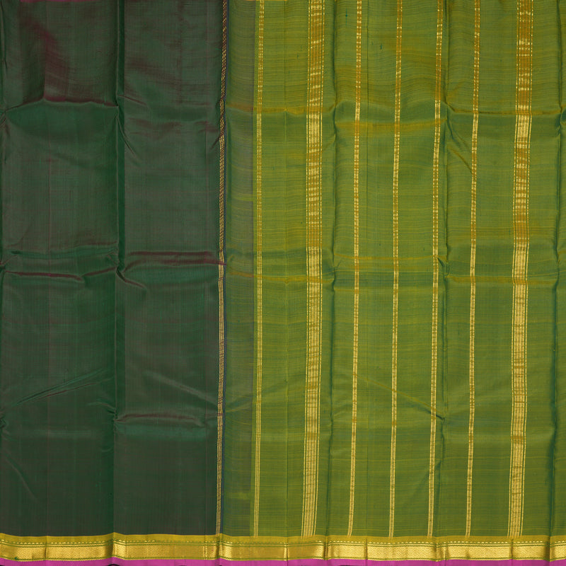 Hayagrivas Bottle Green Pure One-sided Border Kanjivaram Silk Saree KBF1010I1-2