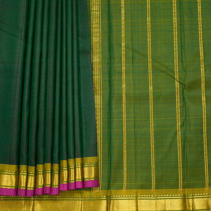 Hayagrivas Bottle Green Pure One-sided Border Kanjivaram Silk Saree KBF1010I1-2