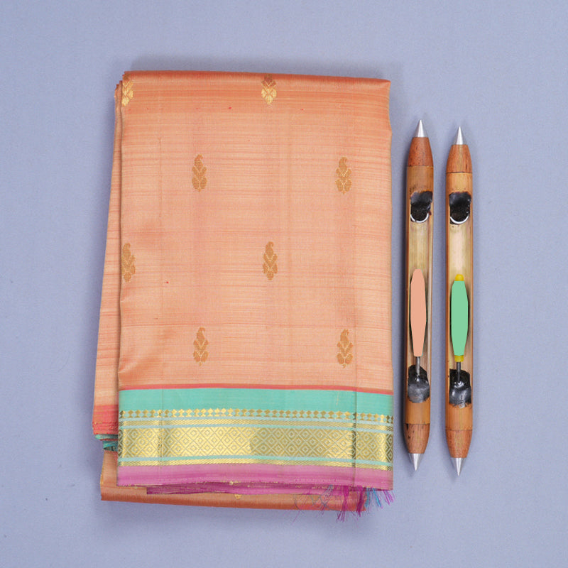 Hayagrivas Carrot Orange Pure One-sided Border Kanjivaram Silk Saree KBF1010I1-7