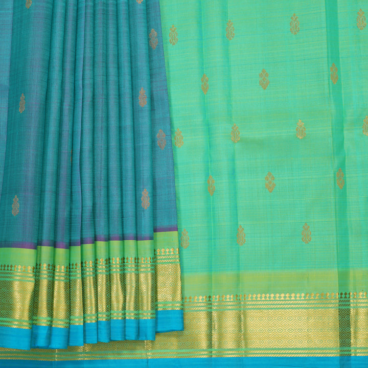 Hayagrivas Blue-Purple Pure One-sided Border Kanjivaram Silk Saree KBF1010I2-12