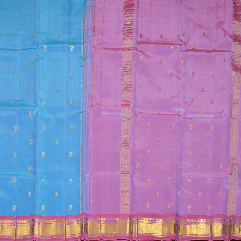 Hayagrivas Dual Tone (Light Blue &amp; Lilac) Pure One-sided Border Kanjivaram Silk Saree KBF1010I2-14