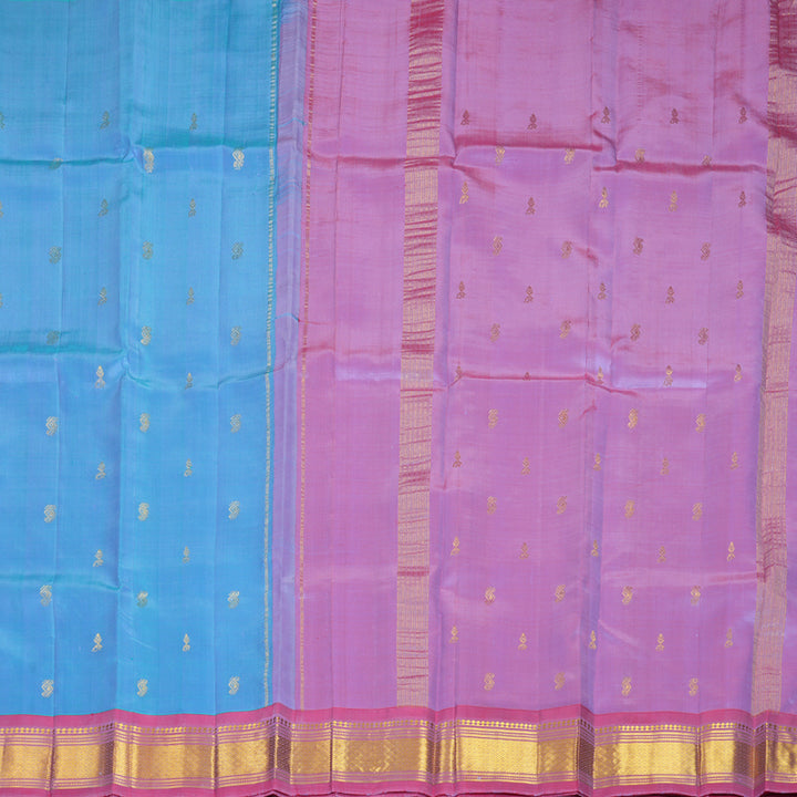 Hayagrivas Dual Tone (Light Blue &amp; Lilac) Pure One-sided Border Kanjivaram Silk Saree KBF1010I2-14