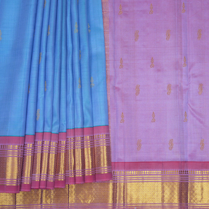 Hayagrivas Dual Tone (Light Blue &amp; Lilac) Pure One-sided Border Kanjivaram Silk Saree KBF1010I2-14