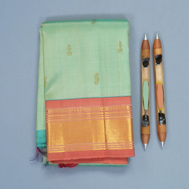 Hayagrivas Pista Green Pure One-sided Border Kanjivaram Silk Saree KBF1010I2-15