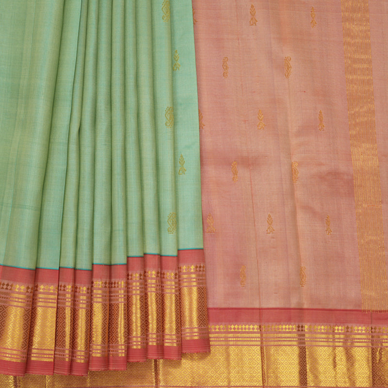 Hayagrivas Pista Green Pure One-sided Border Kanjivaram Silk Saree KBF1010I2-15