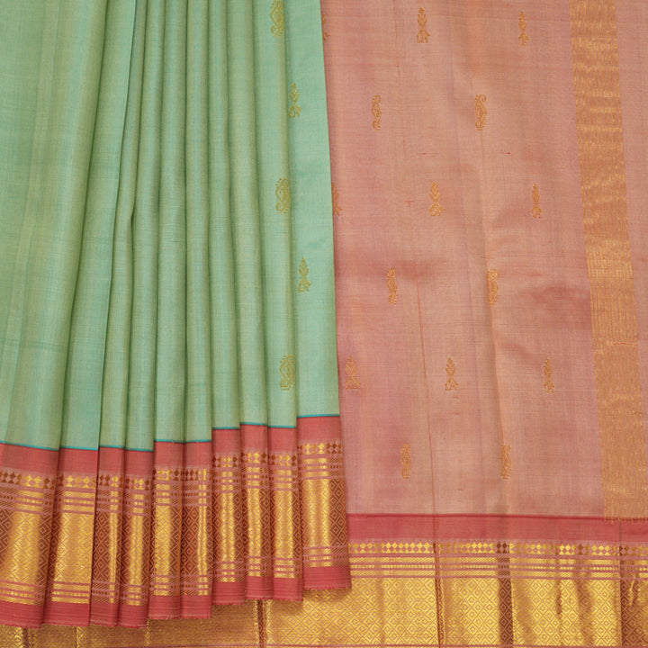 Hayagrivas Pista Green Pure One-sided Border Kanjivaram Silk Saree KBF1010I2-15