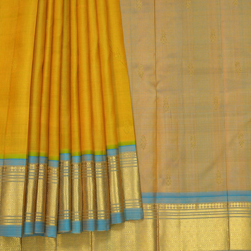 Hayagrivas Sampanga Yellow Pure One-sided Border Kanjivaram Silk Saree KBF1010I2-16
