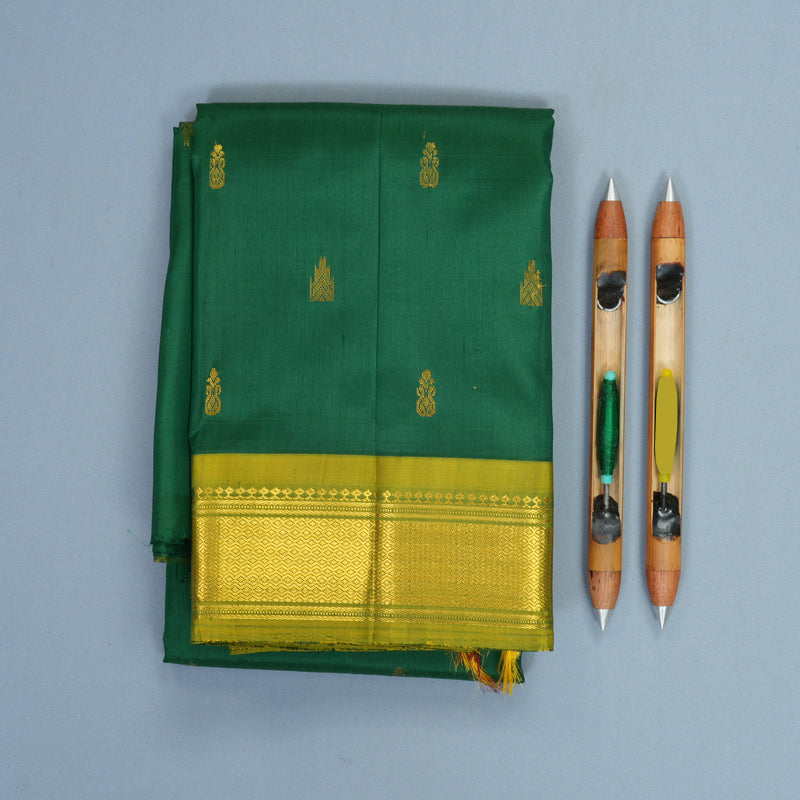 Hayagrivas Dark Green Pure One-sided Border Kanjivaram Silk Saree KBF1010I2-18