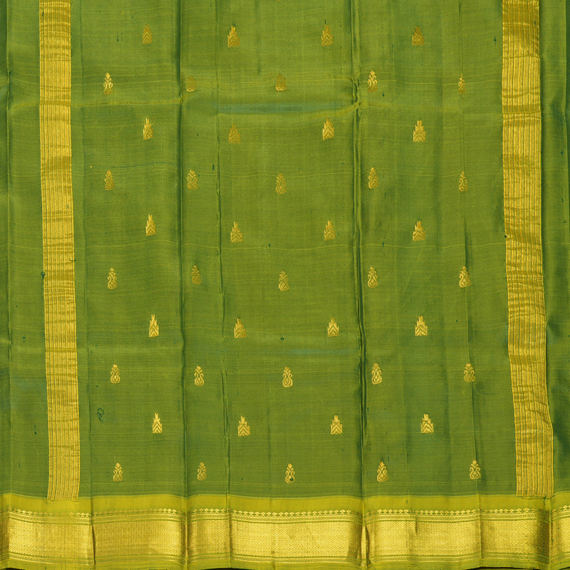 Hayagrivas Dark Green Pure One-sided Border Kanjivaram Silk Saree KBF1010I2-18