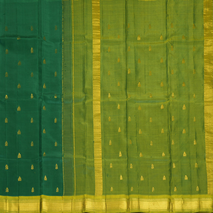 Hayagrivas Dark Green Pure One-sided Border Kanjivaram Silk Saree KBF1010I2-18