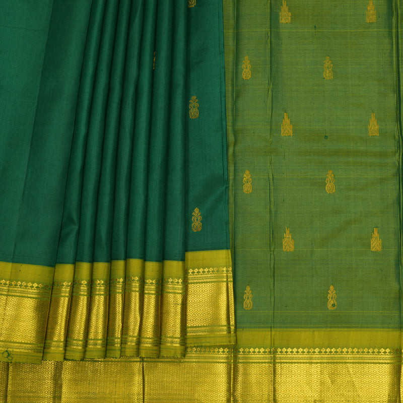 Hayagrivas Dark Green Pure One-sided Border Kanjivaram Silk Saree KBF1010I2-18