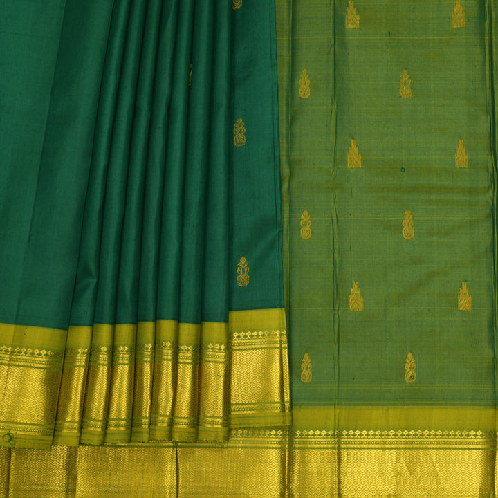 Hayagrivas Dark Green Pure One-sided Border Kanjivaram Silk Saree KBF1010I2-18