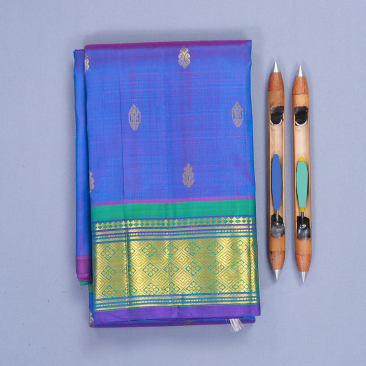 Hayagrivas Blue-Purple Pure One-sided Border Kanjivaram Silk Saree KBF1010I2-19