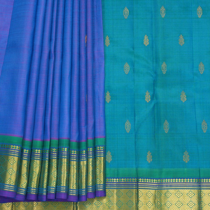 Hayagrivas Blue-Purple Pure One-sided Border Kanjivaram Silk Saree KBF1010I2-19