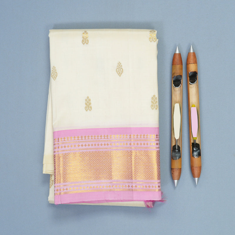 Hayagrivas Half-White Pure One-sided Border Kanjivaram Silk Saree KBF1010I2-21