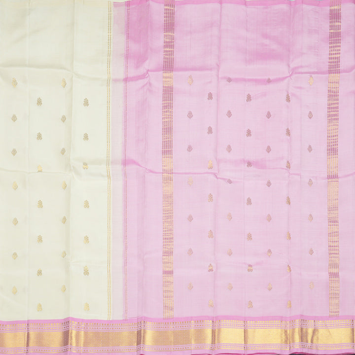 Hayagrivas Half-White Pure One-sided Border Kanjivaram Silk Saree KBF1010I2-21