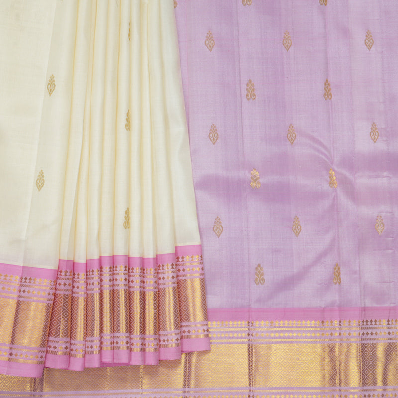 Hayagrivas Half-White Pure One-sided Border Kanjivaram Silk Saree KBF1010I2-21