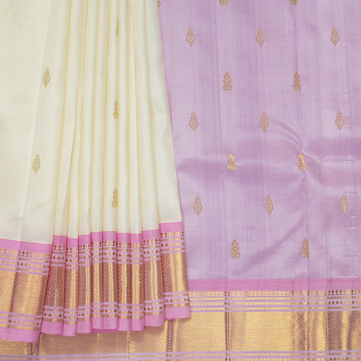 Hayagrivas Half-White Pure One-sided Border Kanjivaram Silk Saree KBF1010I2-21