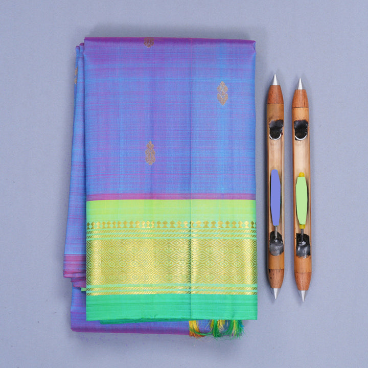 Hayagrivas Dual Tone (Sky Blue &amp; Purple) Pure One-sided Border Kanjivaram Silk Saree KBF1010I2-28