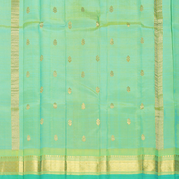 Hayagrivas Dual Tone (Sky Blue &amp; Purple) Pure One-sided Border Kanjivaram Silk Saree KBF1010I2-28