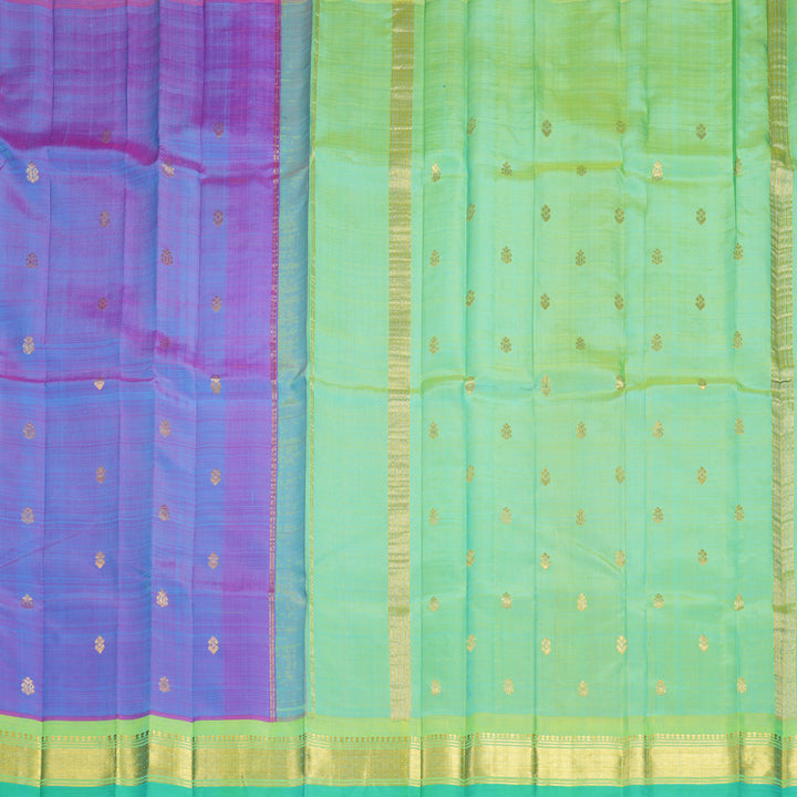 Hayagrivas Dual Tone (Sky Blue &amp; Purple) Pure One-sided Border Kanjivaram Silk Saree KBF1010I2-28