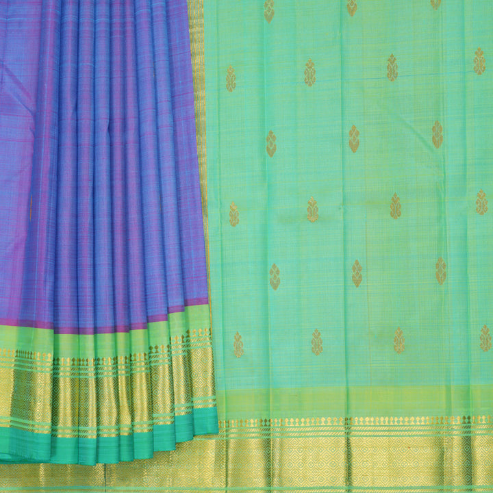Hayagrivas Dual Tone (Sky Blue &amp; Purple) Pure One-sided Border Kanjivaram Silk Saree KBF1010I2-28