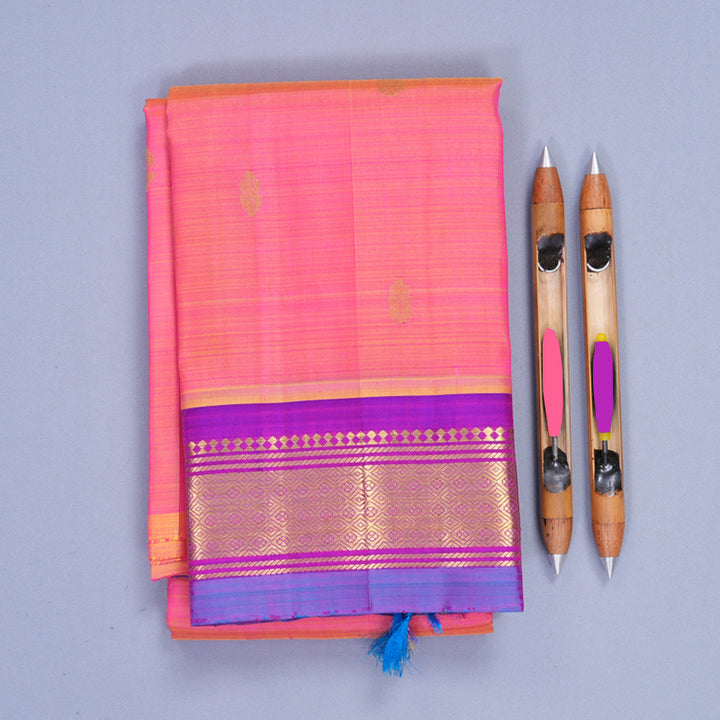 Hayagrivas Orangish-Pink Pure One-sided Border Kanjivaram Silk Saree KBF1010I2-38