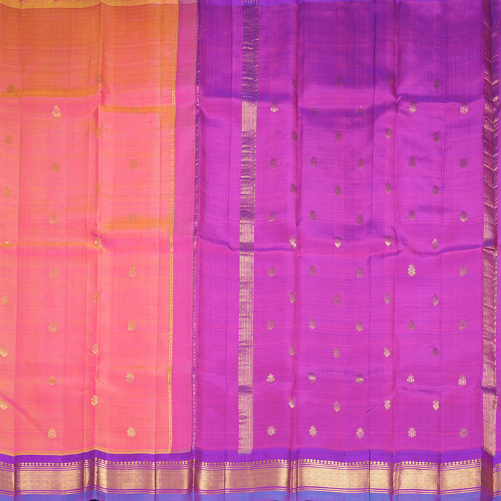 Hayagrivas Orangish-Pink Pure One-sided Border Kanjivaram Silk Saree KBF1010I2-38