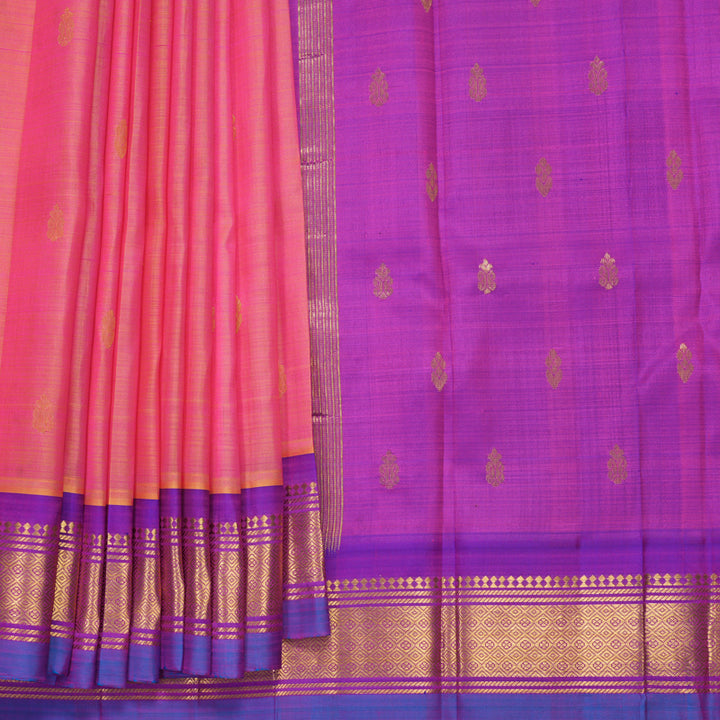 Hayagrivas Orangish-Pink Pure One-sided Border Kanjivaram Silk Saree KBF1010I2-38
