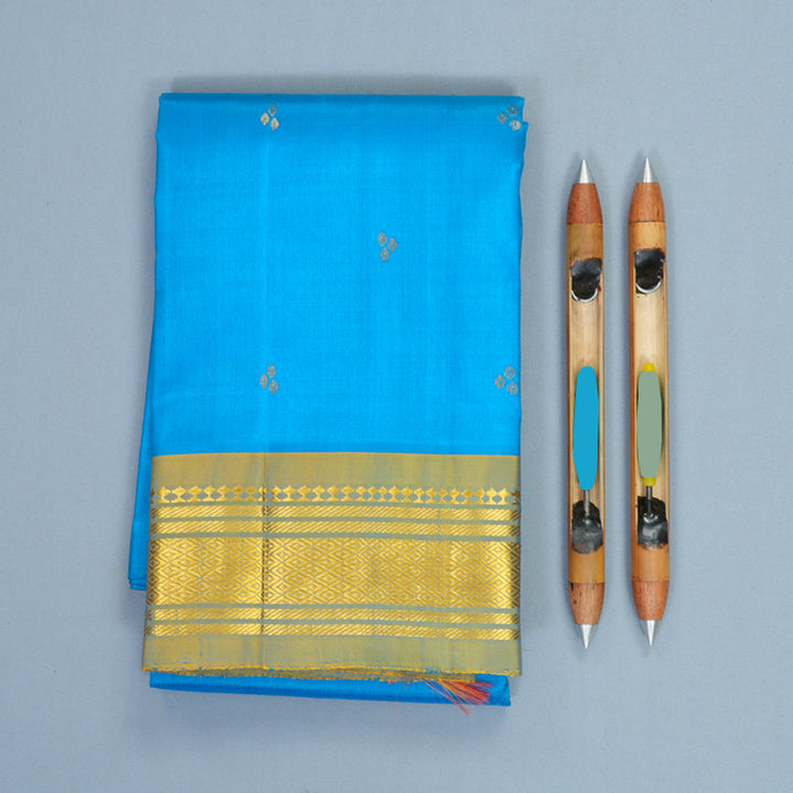 Hayagrivas Sky Blue Pure One-sided Border Kanjivaram Silk Saree KBF1010I2-4